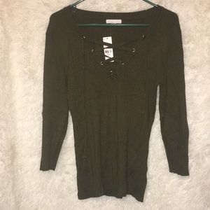 New York & Co Olive Green, Tie-up, V-neck Sweater